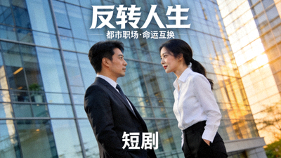 短剧《反转人生》海报，展示都市职场男女主角对视场景
